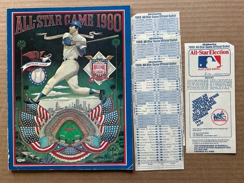 1980 Dodger Stadium Baseball All Star Game Program &(4) Official AS Game Ballots