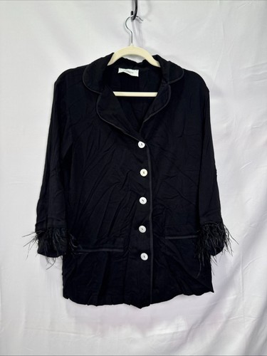 Sleeper Black Party Pajama Top with Feathers Size S with Missing Feathers - Picture 1 of 13