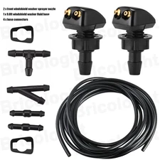 2Pcs Car Windshield Wiper Washer Water Spray Jet Nozzle + 9.8Ft Hose + Connector