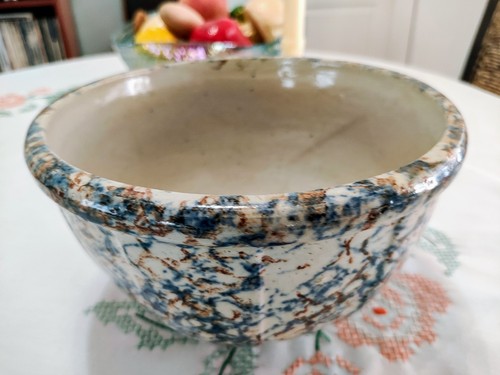 Vintage Red Wing Spongeware Blue-Rust Pottery #8 -8 1/4" 6 Panel Mixing Bowl 2QT - Picture 14 of 14