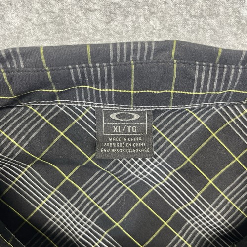 Camisa Oakley con botones para hombre XL negra amarilla a cuadros manga corta bolsillos - Imagen 2 de 17