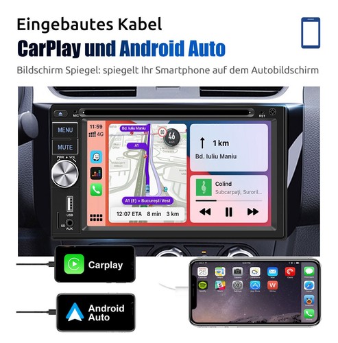 Autoradio DVD CD 2 DIN Bluetooth Carplay/Android Auto Touch Screen USB AM RDS FM - Bild 6 von 17