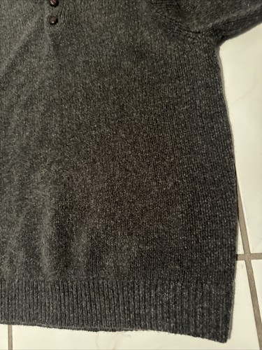 LL Bean 100% Lambswool Pullover Sz L 22x28 Gray Henley Ragg Sweater Grandpacore - Picture 4 of 11