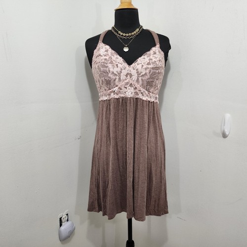 Soma Foliage FloralCool Nights Lace Back Sleep Chemise Heather Mocha Size L - Picture 2 of 17