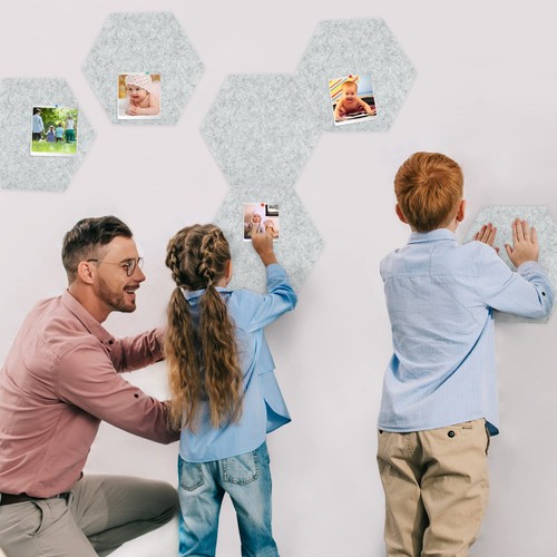 Hexagon Felt Bulletin Board, 6Pcs Large Pin Boards 11.8 x 10.2 x 0.5IN Self A... - Picture 5 of 7