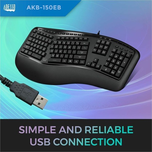 Adesso Tru-form 150 - 3-color Illuminated Ergonomic Keyboard - Cable - Black - - Picture 7 of 11