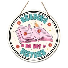 Reading Do Not Disturb Wooden Sign Wall Decor, Book Lover Wood Hanging Sign