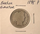 1898 P Barber Quarter - U.S. 25 cents silver coin in circulated condition