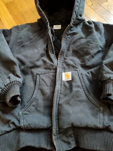Carhartt Jacket Boys S 7-8 Black Canvas Bomber Barn Work Chore Coat Youth Kids - Picture 3 of 6