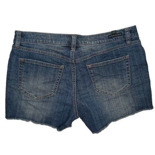 Lauren Conrad Denim Shorts Women Sz 10 Dark Wash Blue Raw Hem Distressed Stretch - Picture 2 of 10