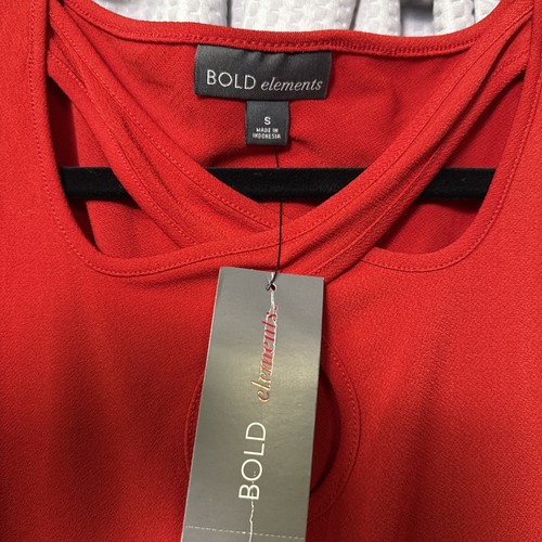 NWT Bold Elements Cold Shoulder Red Blouse Small Stretch fitted Cutouts - Picture 4 of 7