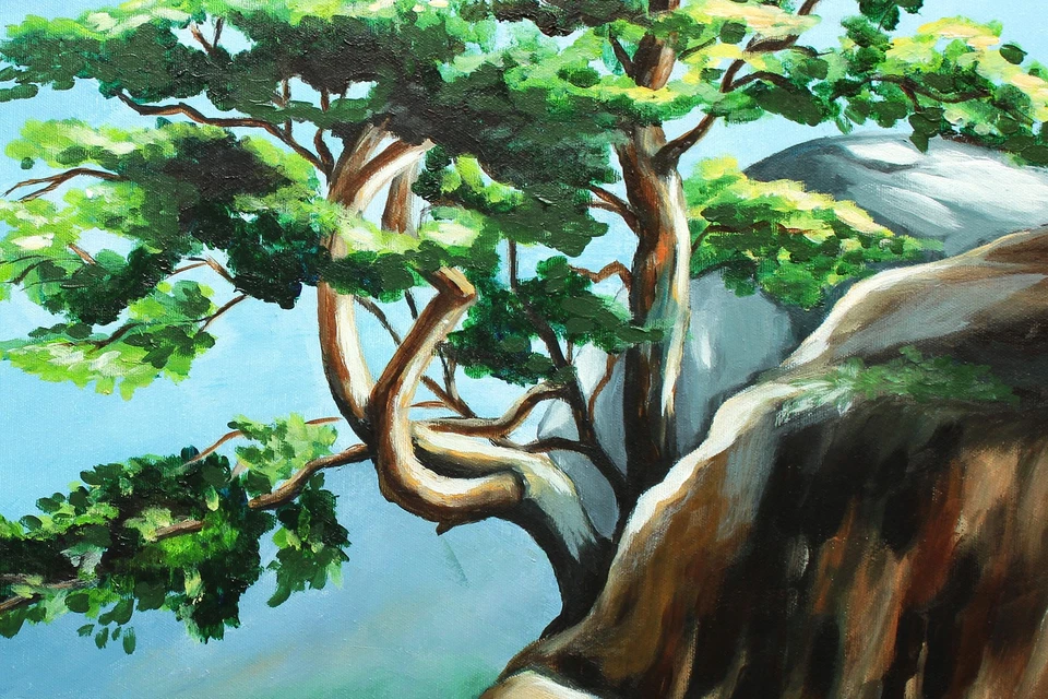 NOVAARTE Acryl Bild Gemälde Meer Modern Küste Baum Malerei Felsen Kunst ORIGINAL - Bild 2 von 4