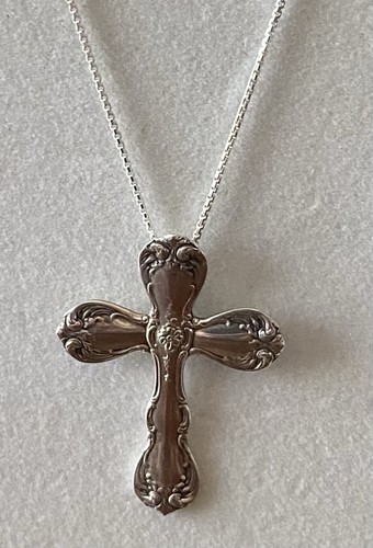 Vintage 1942 Towle STERLING SILVER Old Master CROSS Necklace PENDANT & Chain 925 - Imagen 2 de 5