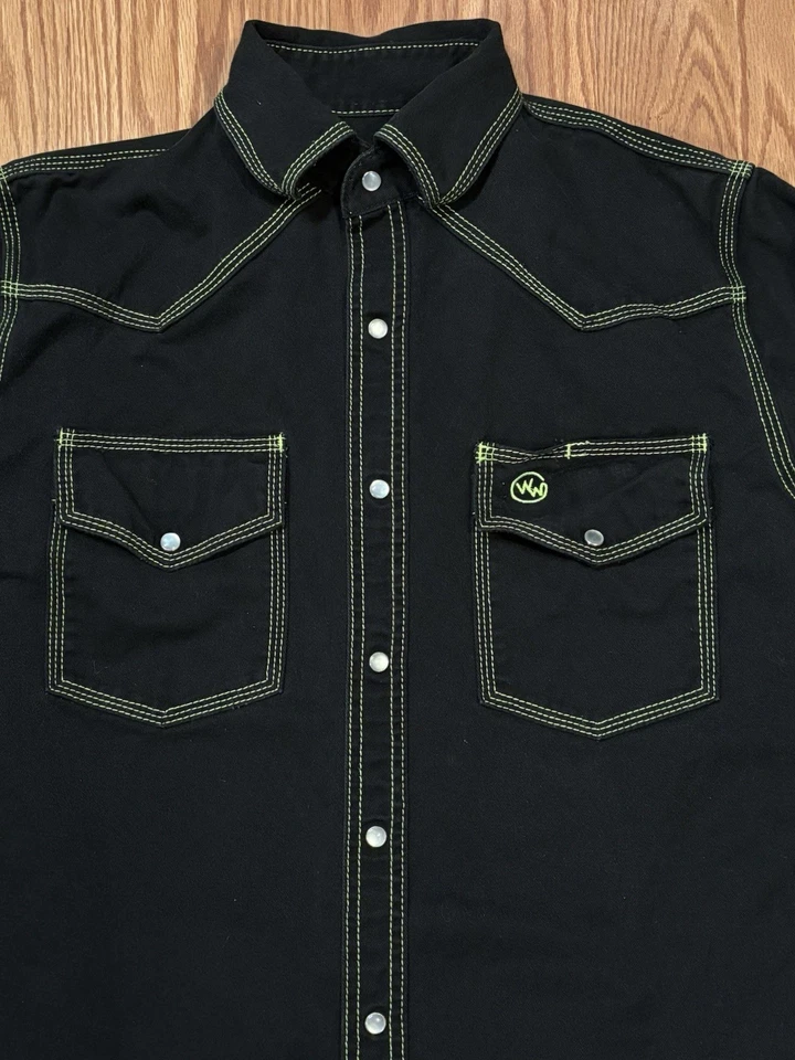 Camisa de trabalho Western Welder preta com costura tripla verde pérola encaixe manga longa - Imagem 4 de 4