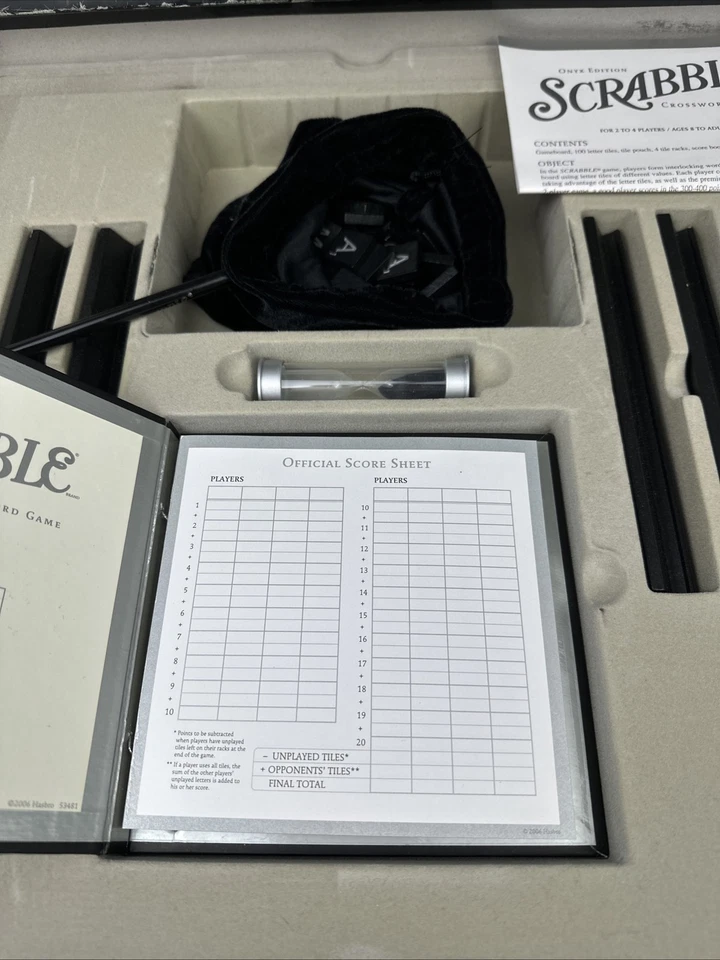 Scrabble Deluxe Onyx Edition Rotating Turntable Black Silver Wood Tiles Complete - Image 3 of 4