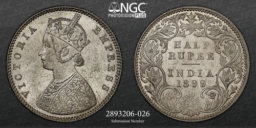 British India 1899B INDIA 1/2 RUPEE NGC MS 61