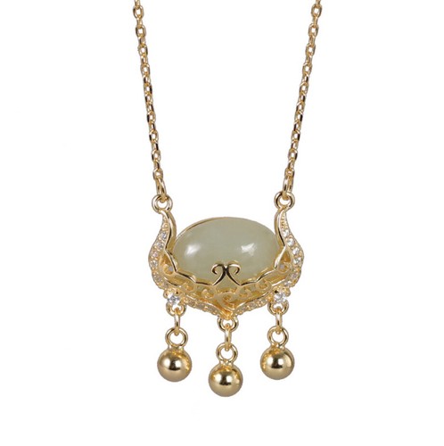 I02 romantischer Anhänger helle Jade Ranken Blüten Quasten Silber 925 vergoldet - Bild 5 von 5