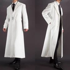 White Business Men Overcoat Long Coats Regular Fit Wedding with Belt Outwear