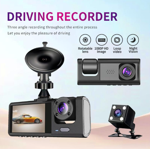 Dash Cam 3 Canali 1080P IR Visione Notturna, Registrazione Loop 2 Pollici + Scheda SD 32G - Foto 6 di 7