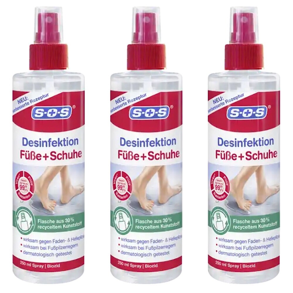 ✅ SOS Desinfektion Spray Füße Schuhe Schuhdeo Fußdesinfektionsspray 3x 250ml ✅