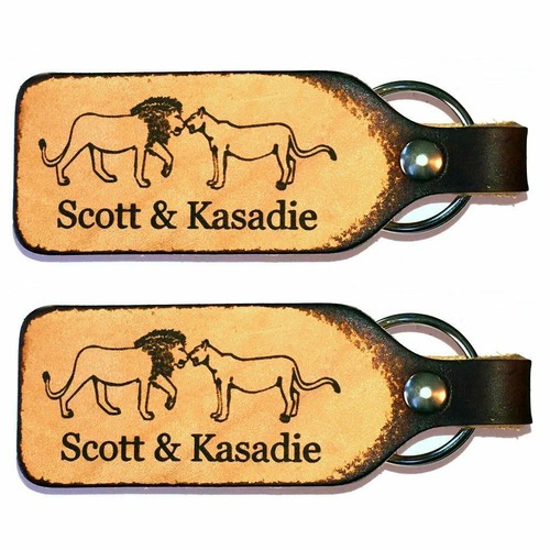 Lion & Lioness Couple Personalized Leather Engraved Keychain - Bild 4 von 4