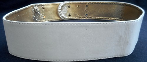 MONDI ESCADA White Belt Size 12 42 Pearls Leather Gold Metal Vintage 1990s - Picture 3 of 6