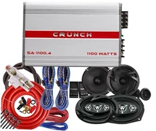 4x Power Acoustik EF-60C & EF-694 Speakers + Crunch SA-1100.4 Amp + 4CH Amp Kit