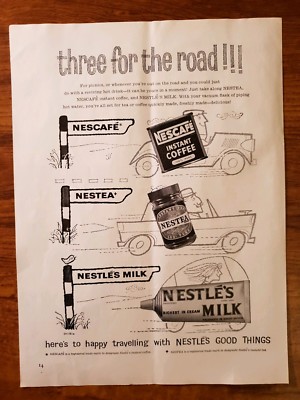 Original Vintage 1960 NESTLES Reklame NESCAFE, NESTEA, NESTLES MILK. Auto