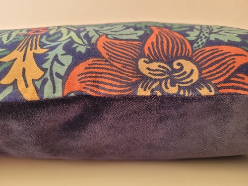 William Morris Bird and Anemone Fabric Cotton Navy & Velvet Cushion Cover Pillow - Picture 3 of 23