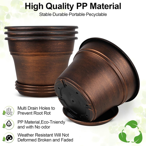 10 Inch Planters Plant Pots Indoor Outdoor, 4 Pack Plastic Flower Pot for Indoor - Picture 4 of 12