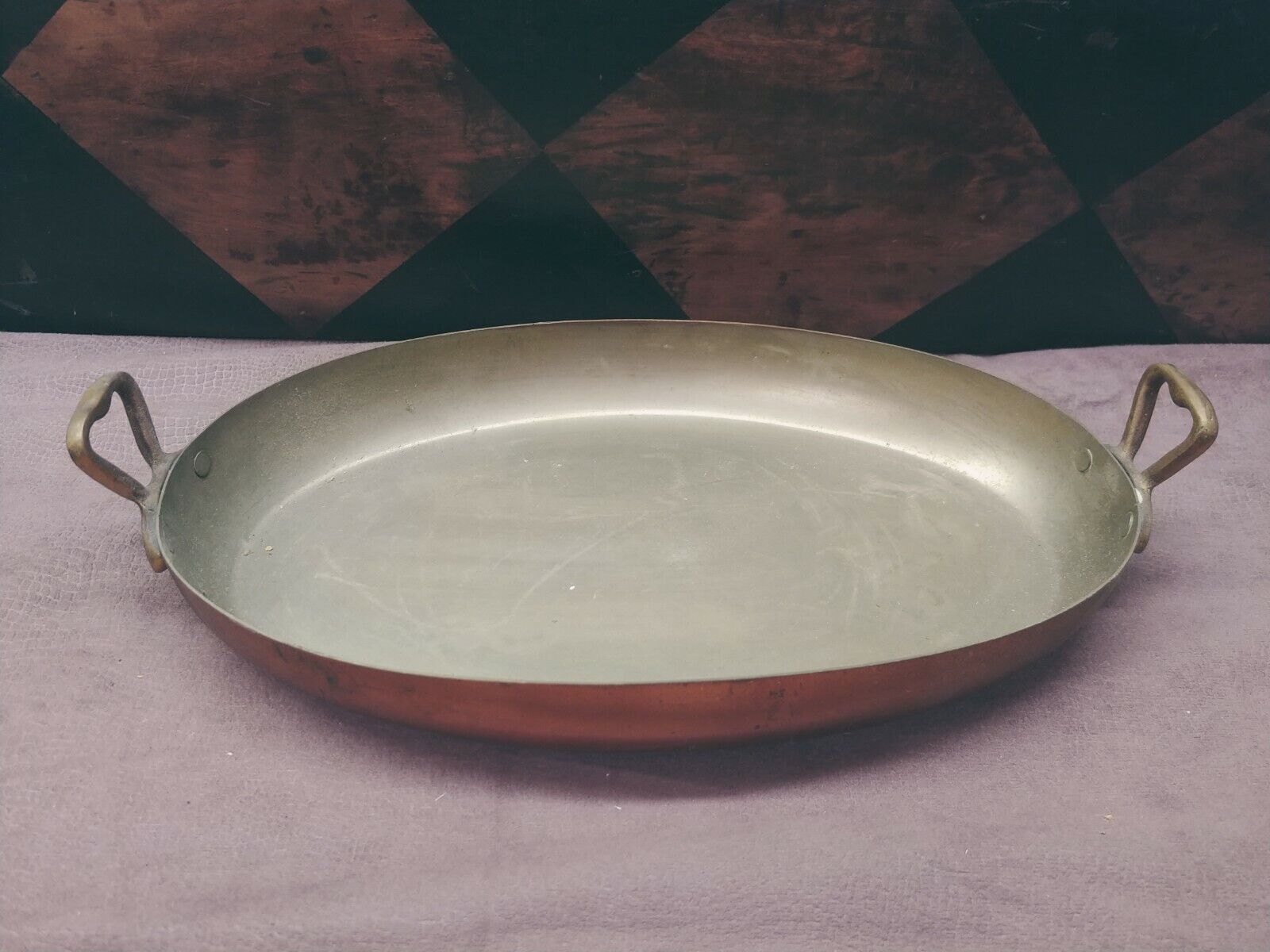 Oval Shaped Copper pan with double brass handles
