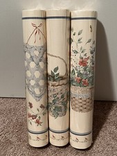 Vintage 90s Croscill Pastel Floral Basket Wallpaper 15 Yards Lot of 3 Rolls New