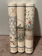 Vintage 90s Croscill Pastel Floral Basket Wallpaper 15 Yards Lot of 3 Rolls New