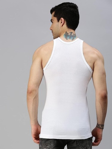 Lux Cozi Men's White Round Neck Sleeveless Cotton Vest (Pack of 4) free shipping - Picture 2 of 6