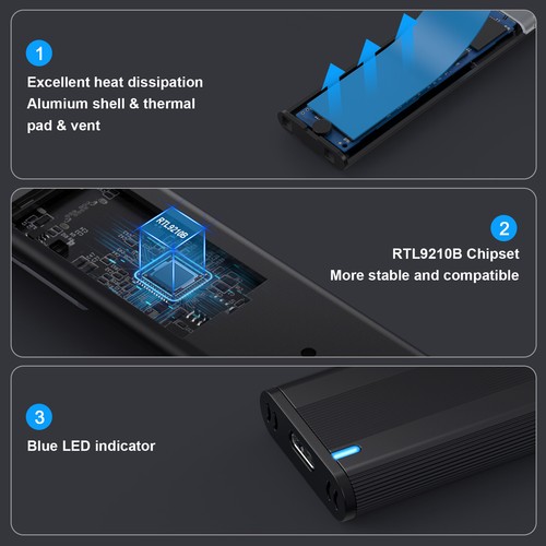 RTL9210B Chipset USB 3.0 Type-C to M-Key M.2 NVMe SSD Enclosure Portable Adapter - Picture 5 of 7