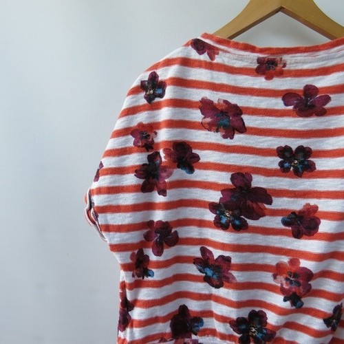 Anthro Maeve Red Navy Blue Striped Floral Side Tie Top Size Small - Picture 8 of 12