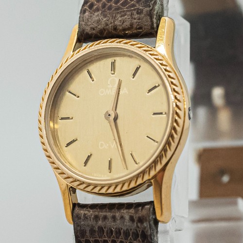 *Exc+5* Vintage OMEGA De Ville Cal.1387 Quartz Push Crown Gold Dial Ladies Watch