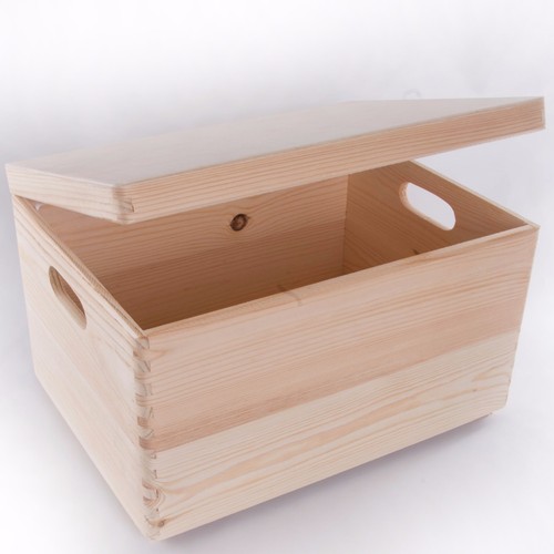 Large Wooden Storage Box With Lid And Handles/Pinewood Toy Chest Keepsake Trunk - Picture 3 of 6