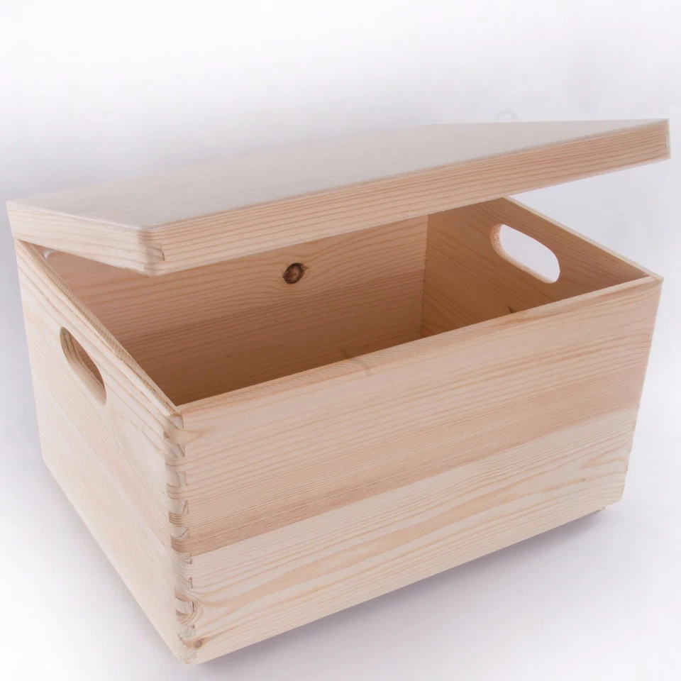 Large Wooden Storage Box With Lid And Handles/Pinewood Toy Chest Keepsake Trunk  - Image 3 of 4
