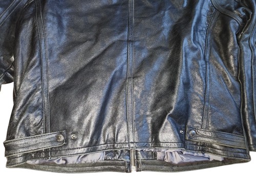 Collezione SA Hombres Chaqueta de Bombardero Cuero Negro Cremallera Bolsillos Frontales Forrada Grande - Imagen 7 de 13