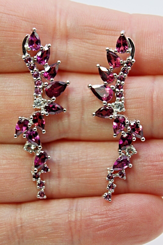 Silver Rhodolite Necklace Earrings Genuine Natural Gems Sterling 17 to 19 Inch - Picture 22 of 24
