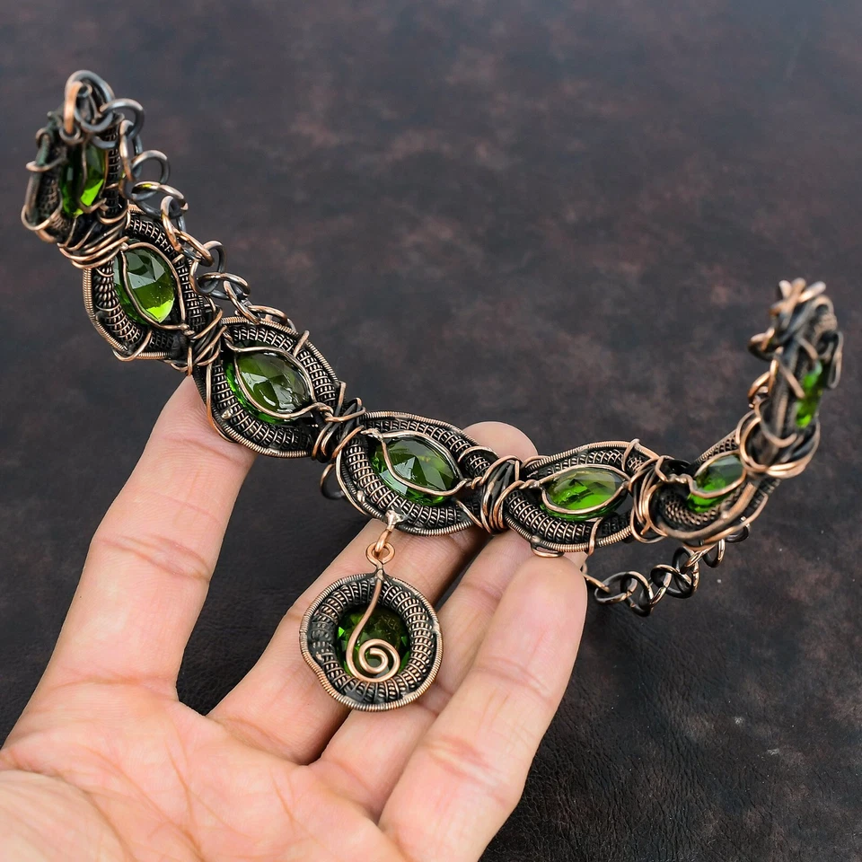 Nuevo collar de cadena envuelta en alambre de boda con piedras preciosas de peridoto de cobre oferta del día de la madre Foto 4 de 4