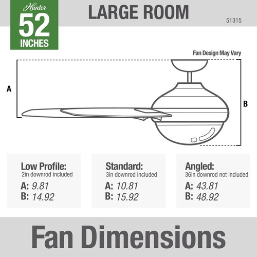 Hunter 52" Aerodyne Wi-Fi Smart Ceiling Fan LED Light Remote Control Modern - Picture 28 of 42