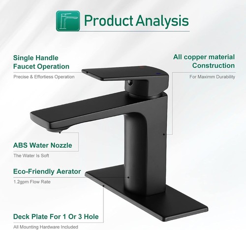 Elegant Matte Black 1-Hole Bathroom Faucet with Quick Install and Hoses Included - Picture 7 of 8