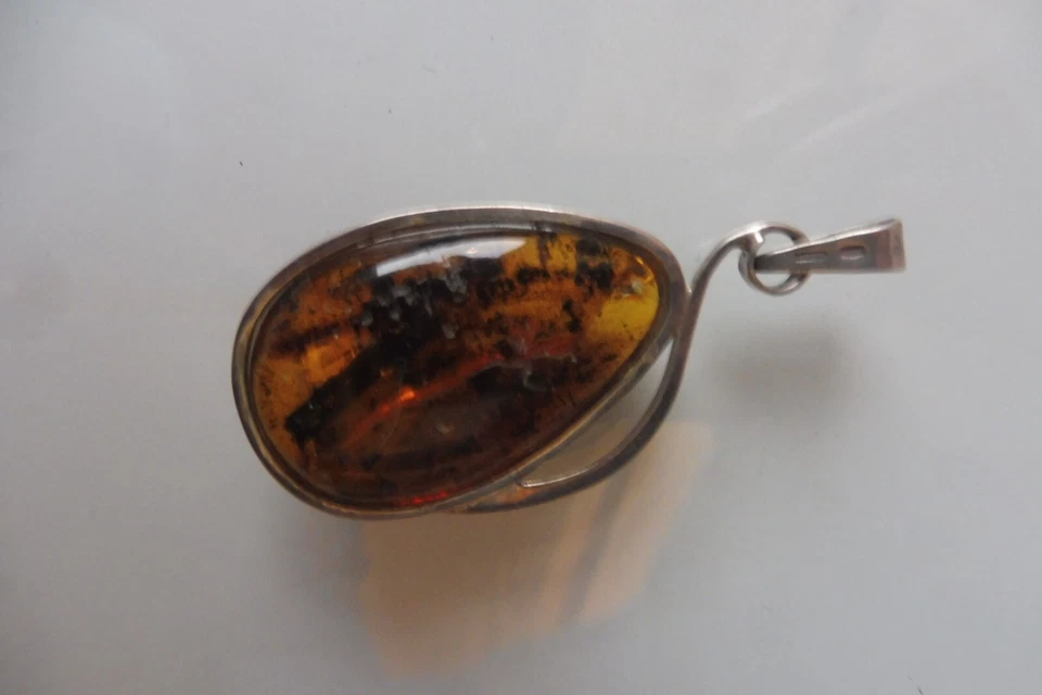 Ciondolo 925 Argento Con Grande Ambra, Bello, Vecchio Ciondolo, 6cm - Immagine 3 di 4
