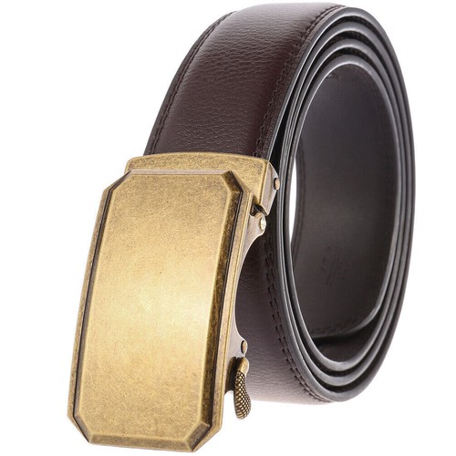 Business Men's Cow Leather Belt Automatic Buckle Black Brown Strap Gife Jeans - Picture 4 of 4