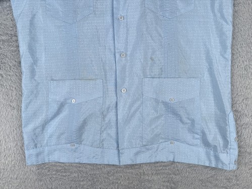 Adolfo La Guayabera Shirt Men Large Blue 4 Pocket Polyester Cotton Blend READ - Picture 5 of 13