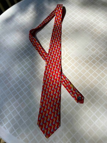 Cravatta Ermenegildo Zegna Vintage 100% Seta Made in Italy Rosso Astratto Geometrico - Foto 3 di 3