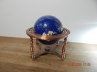 Vintage Blue Lapis Rotating Circling World Globe Inlaid Gemstone Tabletop 13"