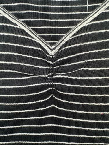 Hillard & Hanson Womens Sweater Sz M Black Striped Tank Ruched Classic Coastal - Picture 3 of 13